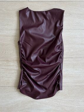 GLASSONS ruched faux leather top in burgundy/ cherry red. Size US 2 which is an